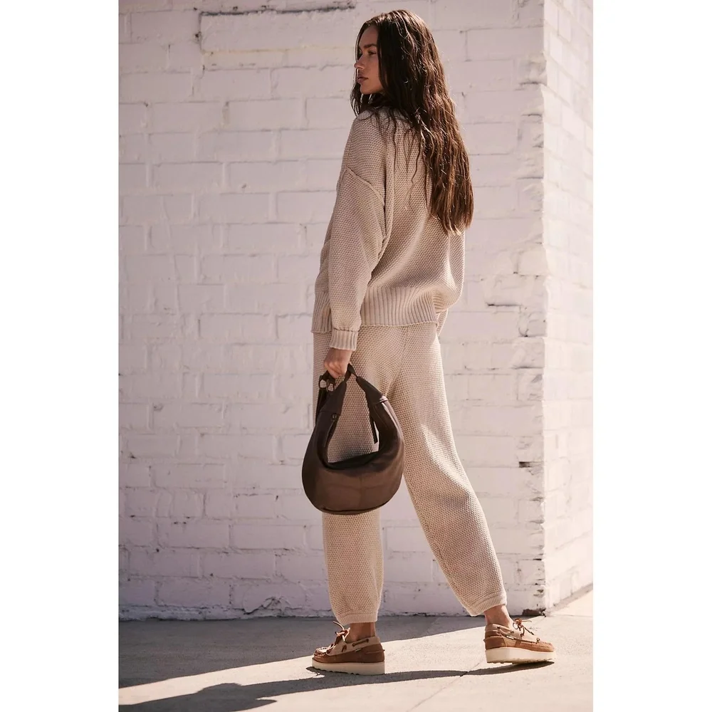 FP BEACH Women's Hailee Cream Cozy Textured Knit Mid-Rise Jogger Pants Size S/P